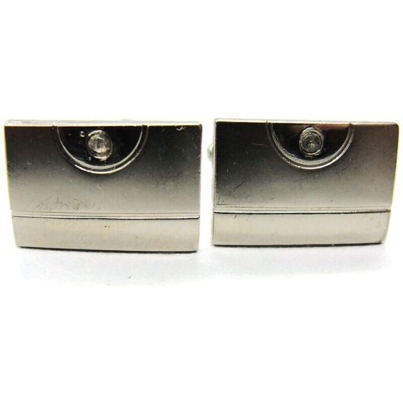 Silver Tone Rectangle Cufflinks Tux Shirt Dress Suit Vintage - Picture 3 of 5